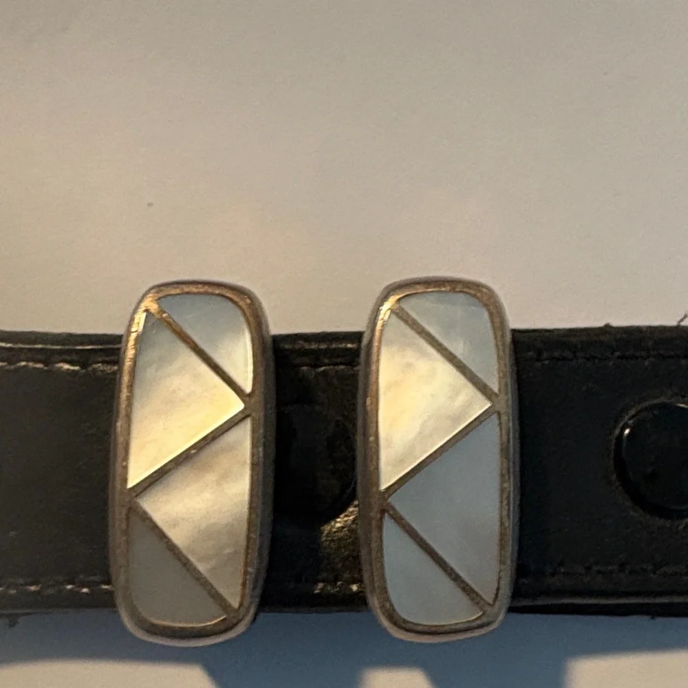Douglas Magnus Heartline handmade inlaid mother of pearl 1” sterling buckle set